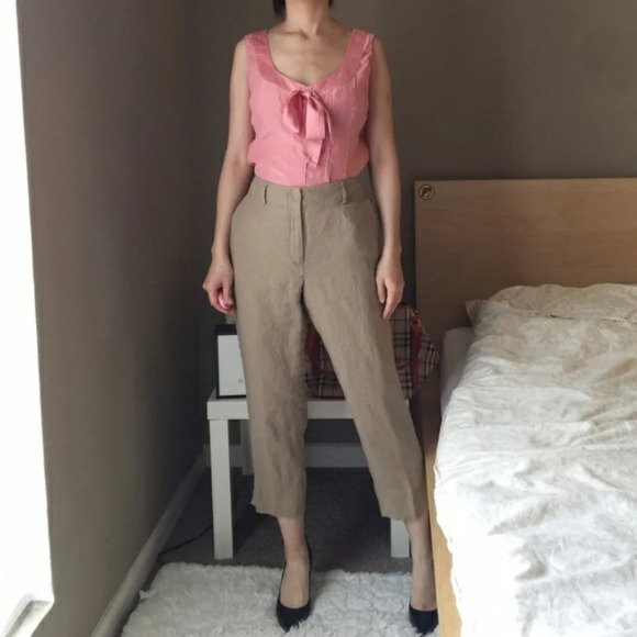 Talbots Women's Croped Pants Khaki Tan Irish Linen Blend Capri Sz 8 - Picture 2 of 10